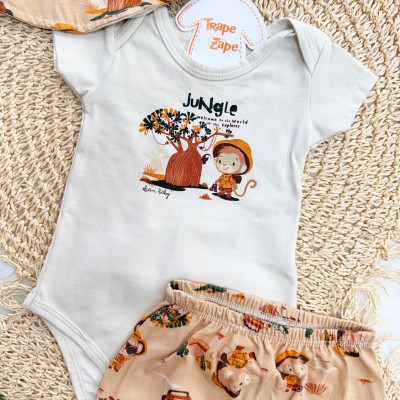 Conj. Body Jungle, Bucket e Short Safari - Areia e Marrom